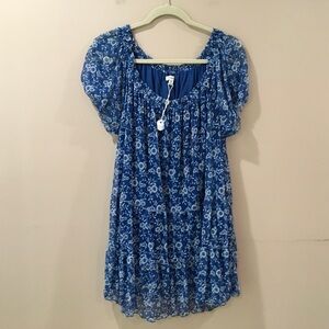 Max Studio Top Tunic Mesh Blue Floral Lined Women   Plus 2X  New 1W10K70